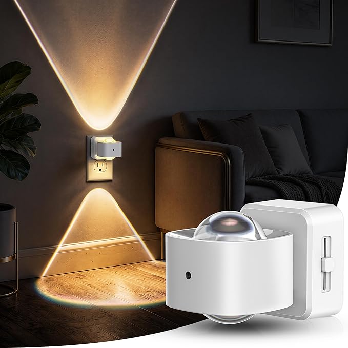 Briignite Night Light Projector, LED Night Lights Plug into Wall, 180° Rotating Night Light for Kids, Dusk to Dawn Sensor, 0-150LM Dimmable, Warm White Ambient Lighting for Bathroom, Gifts, White