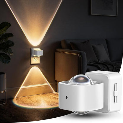 Briignite Night Light Projector, LED Night Lights Plug into Wall, 180° Rotating Night Light for Kids, Dusk to Dawn Sensor, 0-150LM Dimmable, Warm White Ambient Lighting for Bathroom, Gifts, White