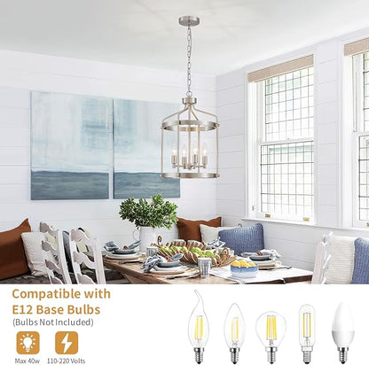 Modern Chrome Chandelier, 4-Light Farmhouse Chandeliers for Dining Room Light Fixture Over Table Adjustable Height Hanging Industrial Pendant Light for Hallway Entryway Living Room Kitchen Bedroom
