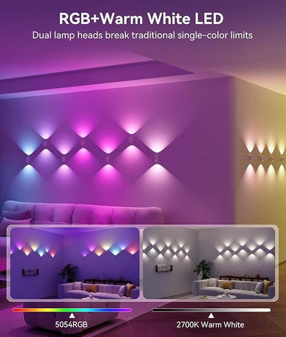 DeckTok 8-Light RGBCW Wall Sconce Light, Up/Down Bedroom Wall Lights, Music Sync, DIY-Styling Color-Changing Wall Lamps for Living Room Party Home Decor, Works with Alexa/Google Assistant, 23.3ft