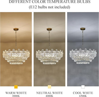 11 Lights Modern Flower Elegant Crystal Chandelier 6-Tier 24" Luxury Gold Chandelier Light Fixture for Living Dining Room Kitchen Entryway Bedroom Foyer, E12
