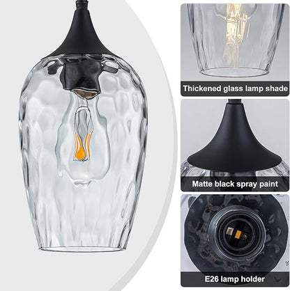 Glass Pendant Lights Kitchen Island, Black Pendant Light Fixtures with Hand-Blown Clear Glass Modem Farmhouse Hanging Light for Kitchen Sink Dining Room Bedroom