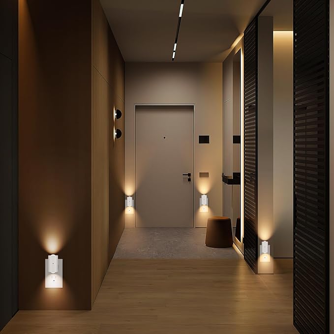 4 Pack Mini Dimmable LED Night Light, Plug-in Wall Light with Dusk to Dawn Auto On/Off, 180° Rotating Head, 3000K Soft White, 0-200 LM for Nursery, Hallway, Bathroom,Bedroom