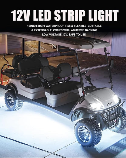 12V Led Light Strip 24" Connectable White Led Strip Lights for Cars Golf Cart Motorcycle Boat Trucks Waterproof Interior& Exterior, 4Pack