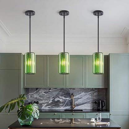 Modern Crystal Pendant Light Mini Dark Green Chandeliers Adjustable Pendant Lights Fixture for Kitchen Island Dinning Room Corridor Bedroom(Dark Green 2-Pack)