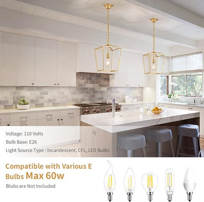 ANJIADENGSHI Lantern Pendant Light Lantern Iron Cage 1 E26 Bulbs Gold Chandelier for Dining Room Kitchen(Bulbs Not Included)