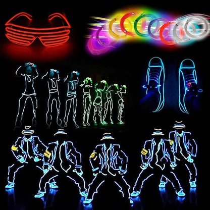 lychee 9ft EL Wire Lights Neon Glowing Strobing Electroluminescent Light El Wire w/Battery Pack for Parties, Halloween Decoration (Ice Blue)