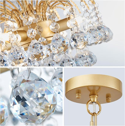 WUZUPS Crystal Chandelier Pendant Flushmount Ceiling Light Modern Lighting Fixture for Bedroom Hallway Bar Kitchen Bathroom, H 14.4" x W 11.8", Gold, E12 Base