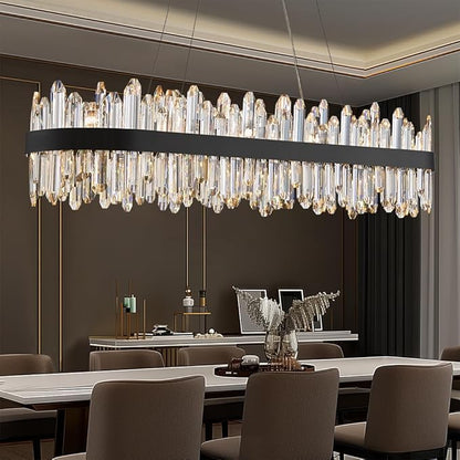 Black Oval Crystal Chandelier L45.3 inch, 24-Lights Chandeliers Modern Crystal Chandelier Pendant Light Fixture G9 Lights Pendant Ceiling Light for Dining Living Room Kitchen Island