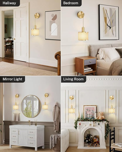 SAIMAND Battery Operated Wall Sconce Set of 2, Wireless Rechargeable Wall Lights with Remote Control, 9 Colors Dimmable LED Lamps, Modern Cordless Sconces for Bedroom Living Room Hallway(Gold)