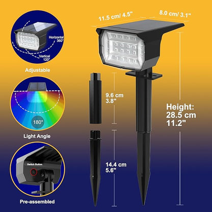 nipify 2 Pack Solar Spot Lights Outdoor Color Changing, 7 Modes Halloween RGB Solar Powered Waterproof Spotlight, Landscape Lighting for Outside Yard Garden Pathway