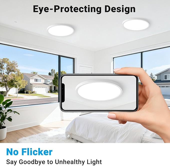LED Flush Mount Ceiling Light,9Inch 18W,3000K/3500K/4000K/5000K/6500K 5 Color Temperatures Ceiling Light Fixture for Kitchen Porch Hallway Bedroom Bathroom and Closet,White