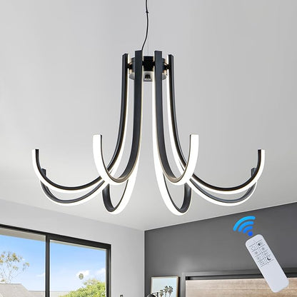 Mayful 8-Light Black Modern Chandelier with Remote Control, Dimmable LED Kitchen Island Light, 3-Color Adjustable Height Pendant for Dining Room Kitchen Office,64 Inch