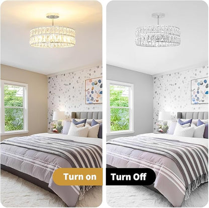 Lxybcce Crystal Ceiling Light Fixture, Modern Chrome Ceiling Light Chandelier, Semi Flush Mount Chandelier Lighting Fixture for Kitchen Entryway Living Room Dining Room, 5-Light, 16 Inch