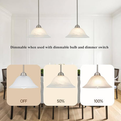 Modern Alabaster Glass Pendant Light Adjustable Rod Pendant Lighting Fixture for Kitchen Sink Bar Dining Room, 12“D (Brushed Nickel)
