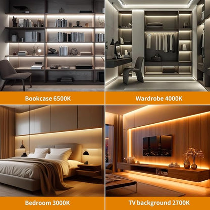 COB LED Strip Lights, 16.4ft DC 12V Tunable White 2700K- 6500K COB LED Strip Light Work with Alexa Google, RF Remote and App Control Sync Music LED Strip for Living Room, Shelf, Cabinet