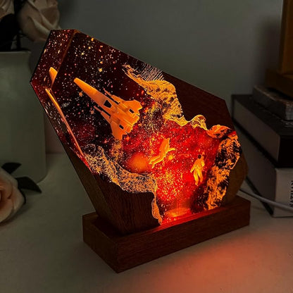 Epoxy Space Resin Lamp, Handmade Astronaut Lamp with USB Port, Multi-Color LED Light, Ideal Home Bedroom Decor, Space Gifts for Men and Women, Unique Astronomy Gifts for Galaxy Enthusiast (8"x5")