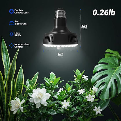 Barrina Orbgrow OG11A Grow Light Bulbs for Indoor Plants, Integrated Dimming & Timing, 5000K 33W(3 x 11W, 300 Watt Equiv), E26 Plant Light Bulb, Full Spectrum for Seeds and Greens, 3 Packs, Black