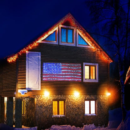 XTF2015 Solar American Flag Lights, 2 in 1 Solar Powered & Plug in American Flag Light, 420 LED Waterproof Patriotic Ornaments for Memorial Day, Independence Day, 4th of July, Party, Yard Decorations
