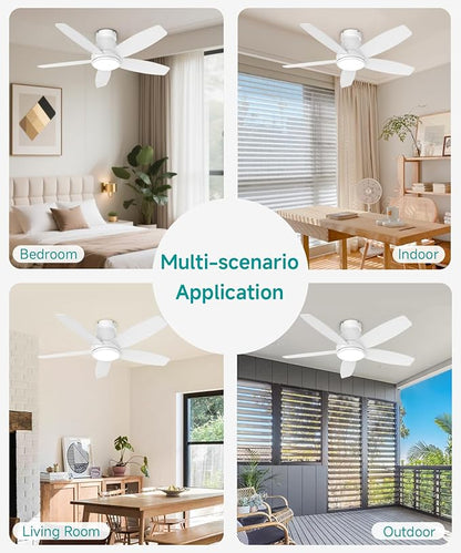 42 Inch Ceiling Fans with Lights, Quiet Reversible Fan with Remote & APP Control, 6-Speed, 3 Color Temperatures Dimmable LED, DC Motor, Low Profile Ceiling Fan for Bedroom Living Room, White