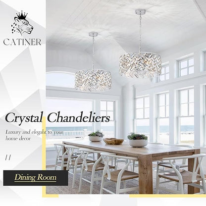 CATINER Chrome Crystal Chandeliers, Modern Semi Flush Mount Ceiling Light, 6-Light Round Crystal Hanging Pendant Light Fixtures, D18” for Dining Room Entryway Kitchen Hallway K9 Crystal