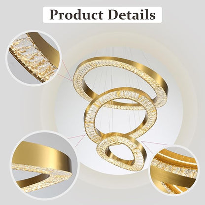 Flashing God Foyer Chandelier for High Ceilings,Modern 4 Ring Crystal Chandelier for Entryway,Hanging Lighting Fixtures for Living Room,Foyer,Staircase,Entryway