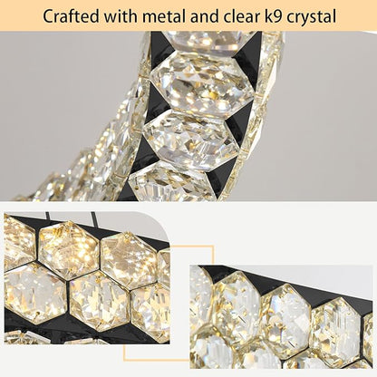 Modern Ring Chandelier Crystal Chandeliers for Dining Room Round Ceiling Light Fixture for Living Room Bedroom Lighting LED Dimmable with Remote Ring Lights Black
