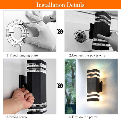 Outdoor Light Fixture, IP65 Wall Light Fixtures for Porch Patio Garage,Warm White 3000k, 2 Pack (Black, 2Packs 2-Tier)