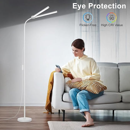 White Floor Lamp, 18W/2000LM Bright LED Floor Lamp for Living Room, Adjustable Gooseneck Dimmable Standing Office Task Lamp for Reading, Study, Eye Caring Lash Light for Sewing Tatoo Facial Spa