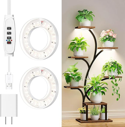 RWNTAO 3.54" Ceiling Grow Light for Indoor Plants, Warm&White Full Spectrum Plant Light, Growing Lamp with 6/12/16H Auto Timing, 10 Dimmable Brightness Levels for Small Plants,2Head