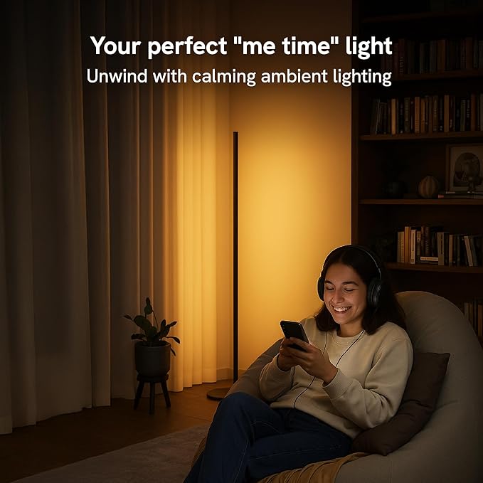 Aura Labs LED Corner Floor Lamp - RGBICW 4 Billion Colors - 90+ CRI & 1000 Lumens - App & Voice Control, Music Sync LED Lights - Standing Floor Lamp - Ambient Lighting - Bedroom, Living Room - 53 Inch