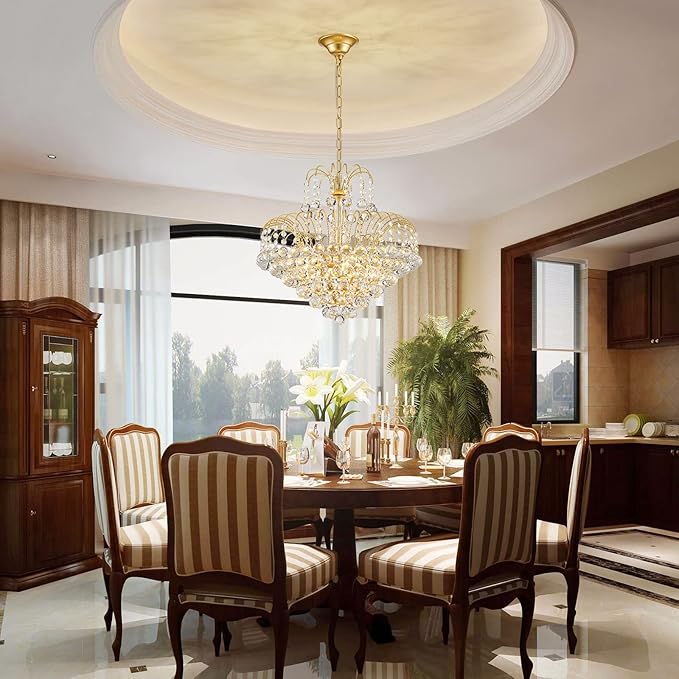 WUZUPS Crystal Chandelier Pendant Flushmount Ceiling Light Modern Lighting Fixture for Bedroom Hallway Bar Kitchen Bathroom, H 17.3" x W 18.9", Gold, E12 Base