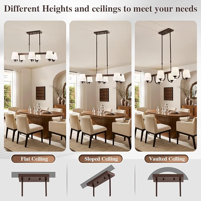 Dining Room Light Fixture Chandelier Over Table,6 Light Kitchen Island Lighting Hanging for Farmhouse Linear Chandeliers Oil Rubbed Bronze Rustic Ceiling Pendant Light with Frosted Glass Shade