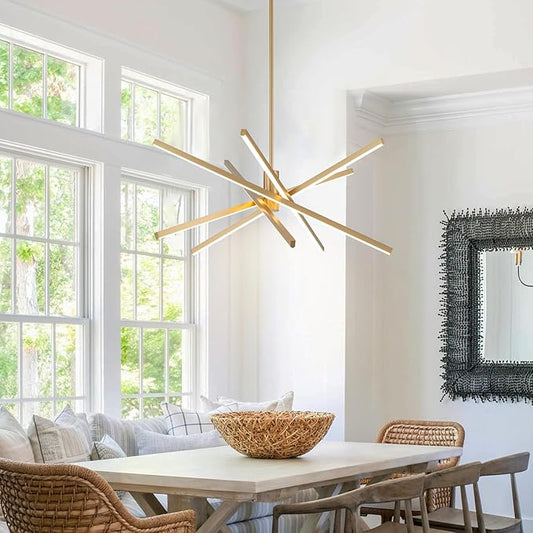 YINSP Modern Sputnik LED Chandelier Black Pendant Light, 5-Lights Gold Chandeliers 45W 3000K Dimmable Adjustable Linear Hanging Light Fixture for Dining Room Kitchen Island Living Room Bedroom Bar