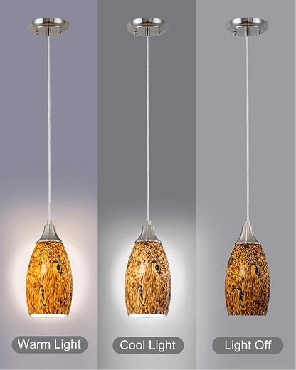 Mini Glass Pendant Lights for Kitchen Island1Pack Hand Blown Art Glass Pendant Light Shade with Brushed Nickel Finish Black and Yellow Swirl Glass Lamp Shade for Kitchen Over Sink Dining Room