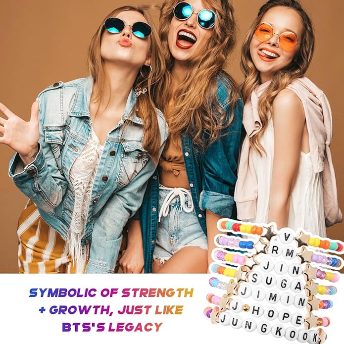 AICase for BT Merch Gifts Toys Inspired Bracelets Birthday Decorations 7 Pcs Stackable Stretch Beaded Friendship Bracelets Costume Cosplay Merchandise Gifts for Fans Women Christmas Stocking
