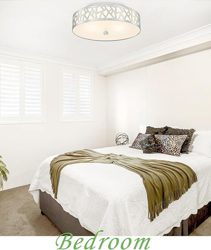 3-Light Flush Mount Ceiling Light, 16 Inch Modern Light Fixture with Brushed Nickel Metal and Frosted Glass Shade for Bedroom, Hallway, Kitchen
