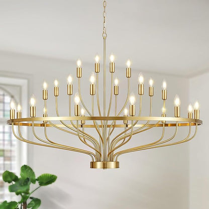 47.2" Modern Large Gold Chandelier Vintage 24-Lights Mid Century Modern Candle Style Chandeliers Light Fixture Vintage Rustic Golden Chandelier for Dining Room, Kitchen, Living Room, E12