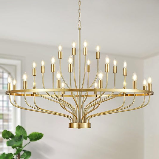 47.2" Modern Large Gold Chandelier Vintage 24-Lights Mid Century Modern Candle Style Chandeliers Light Fixture Vintage Rustic Golden Chandelier for Dining Room, Kitchen, Living Room, E12