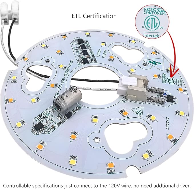 2-Pack 5.3" LED Retrofit Light Kit for Ceiling Flush Light 15W 120V 3000/4500/6000K LED Ceiling Fan Replacement Panel PCB Dimmable