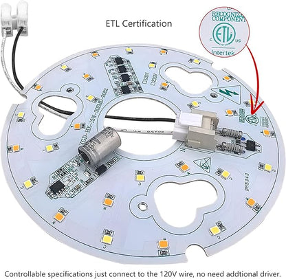 2-Pack 5.3" LED Retrofit Light Kit for Ceiling Flush Light 15W 120V 3000/4500/6000K LED Ceiling Fan Replacement Panel PCB Dimmable