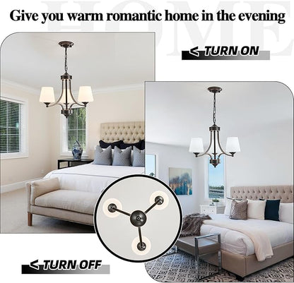 3 Light Farmhouse Chandelier with Milk White Frosted Glass Shades Black Dining Room Light Adjustable Height Ceiling Hanging Light Fixtures for Dinner Table, Kitchen Island, Entryway