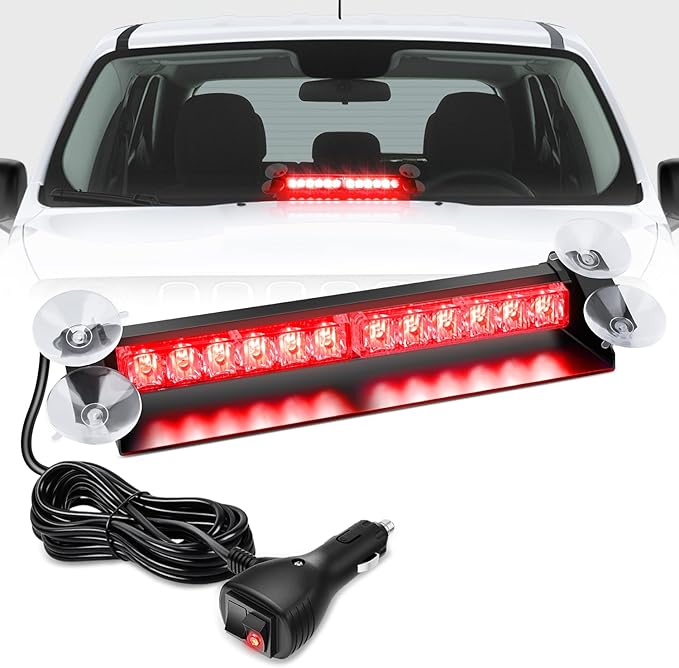 Nilight 12LED Traffic Advisor Strobe Light Bar Red Emergency Warning Hazard Safety Dash Front/Rear Windshield Flashing Lights for Cars Trucks Police Firefighter Plow Construction Vehicles
