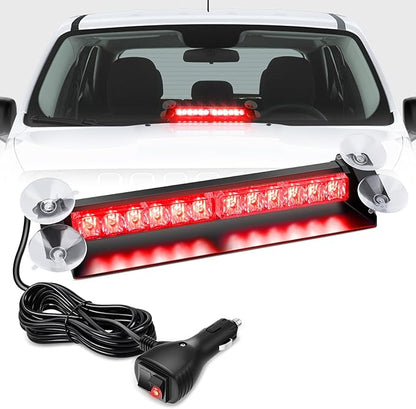 Nilight 12LED Traffic Advisor Strobe Light Bar Red Emergency Warning Hazard Safety Dash Front/Rear Windshield Flashing Lights for Cars Trucks Police Firefighter Plow Construction Vehicles