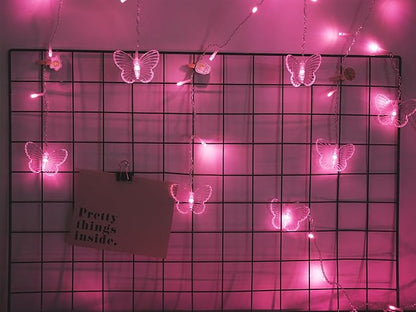 Butterfly Curtain Fairy Lights, 120LED Pink Twinkle String Lights with Romote, 8 Modes USB Powered Christmas Lights for Wedding, Bedroom, Party Decoration