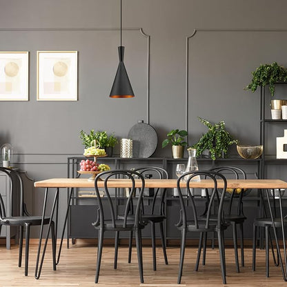 Globe Electric 63873 1-Light Hourglass Pendant Light Fixture, Matte Black, Gold Interior, Adjustable Hanging Height Cord, Dimmer Switch Compatible, Modern Lighting for Kitchen Island or Dining Room