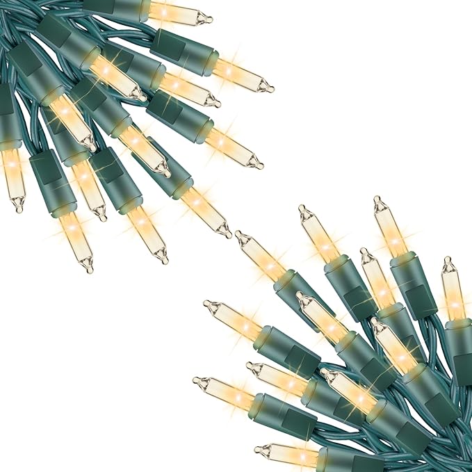 Minetom Clear Christmas Lights 200 Count 40 Feet Bulb Mini Lights, Waterproof String Light for Indoor Xmas Tree Garland Birthday Wedding Decoration, Green Wire