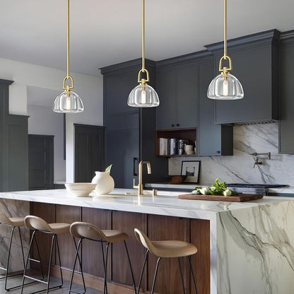 2 PCS of K9 Crystal Pendant Light with Brass Rod,7" Dimmable Contemporary Hemispher Light Above Dining Table,Modern Ceiling Hanging Lighting for Bedroom E12 Bulbs Included