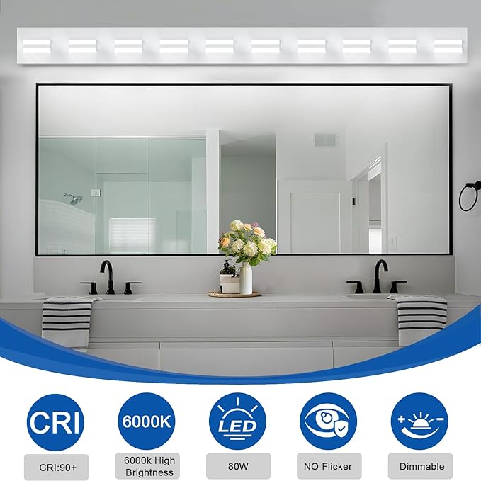 IZORRO LED Modern Bathroom Lights Fixtures(10-Light,Dimmable),Matte White Acrylic Wall Lighting,Vanity Lights for Bathroom Over Mirror - 6000k 36In （No Assembly Required）