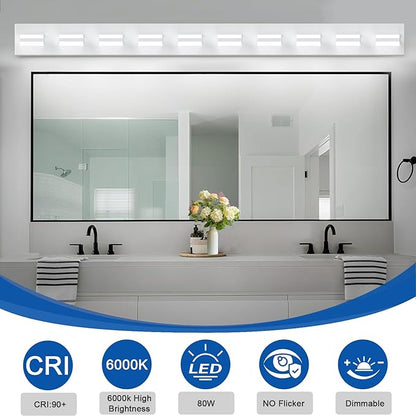 IZORRO LED Modern Bathroom Lights Fixtures(10-Light,Dimmable),Matte White Acrylic Wall Lighting,Vanity Lights for Bathroom Over Mirror - 6000k 36In （No Assembly Required）